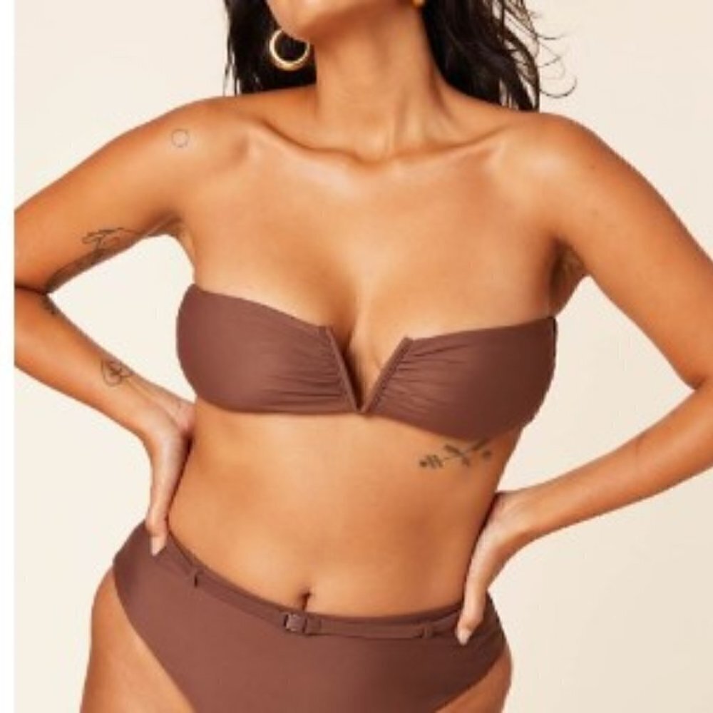 NWT Andie The Scala Padded Bandeau Bikini Top Espresso Small